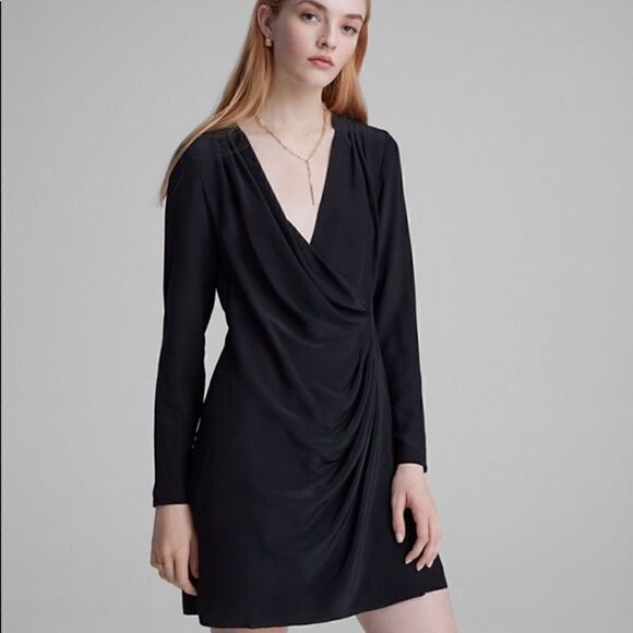 NWT! Club Monaco Black Silk Side Drape Mini Dress Size 6 - Picture 1 of 13